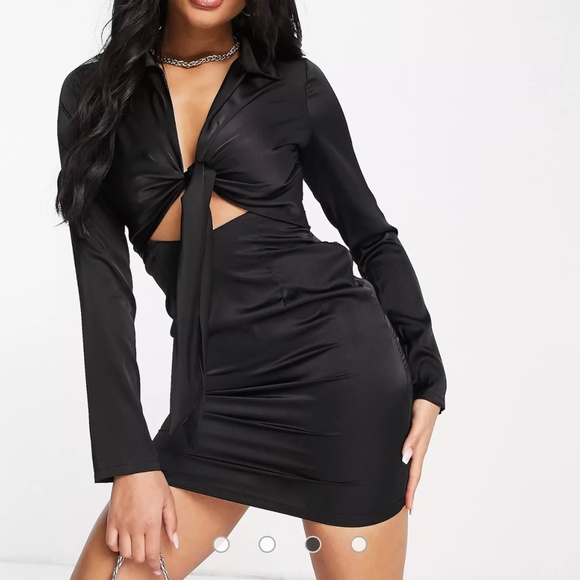 NaaNaa Tie Front Satin Dress - Picture 1 of 2